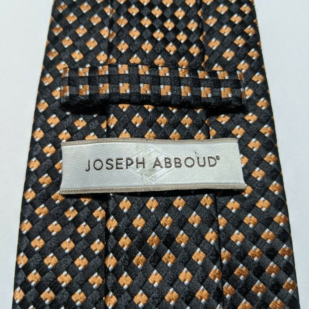 Joseph Abboud Black and Orange Plaids & Checks Tie - Picture 4 of 6